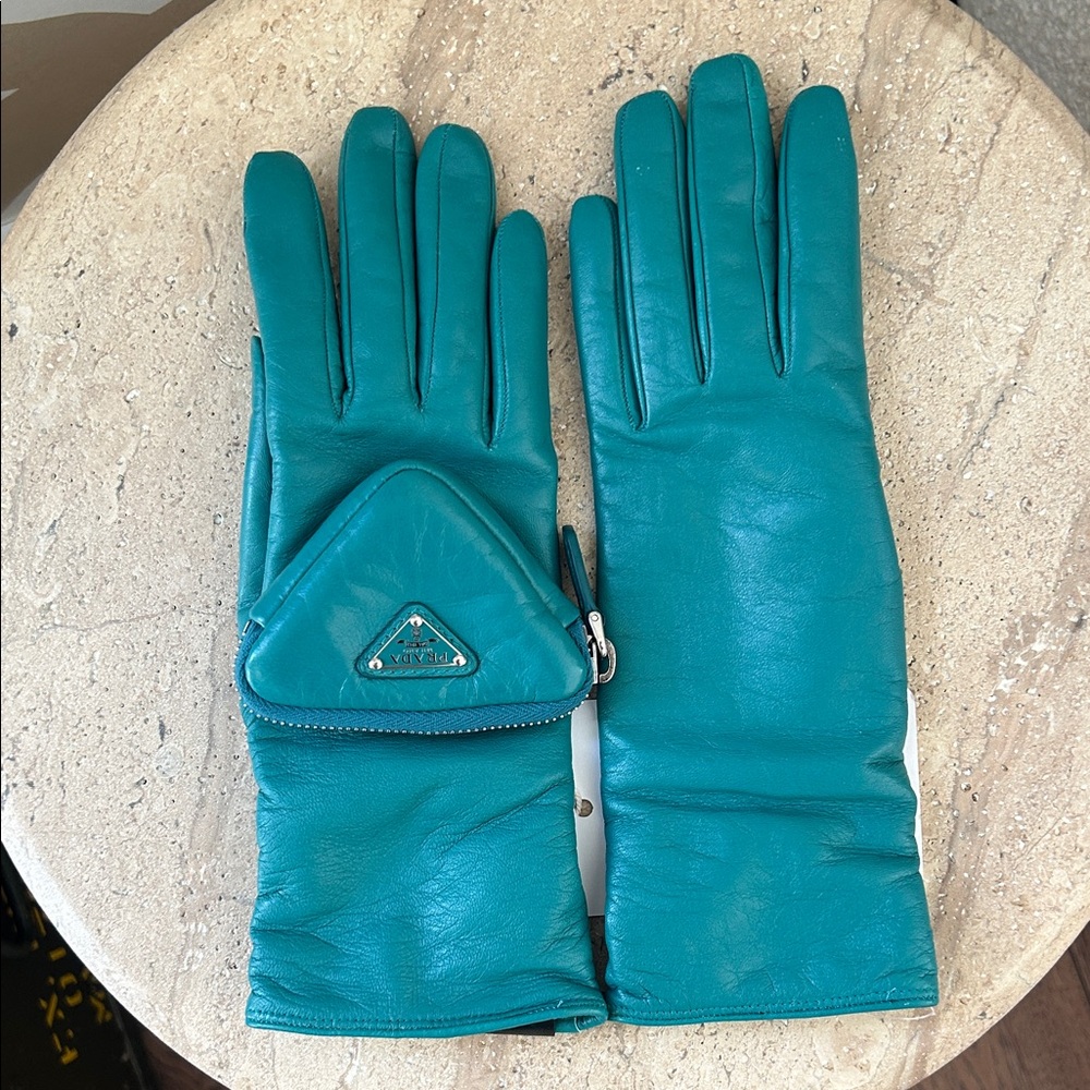 Prada Turquoise Leather Gloves